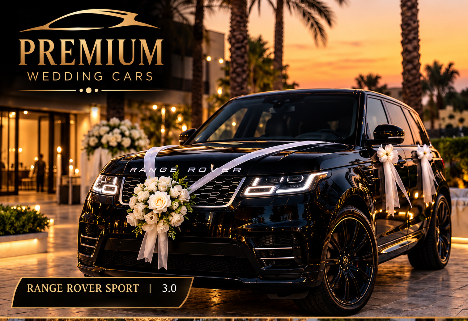 Range Rover Sport שחורה מקושטת ליום החתונה